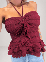 top martina in cotone ricamato e balze - Dverso Fashion