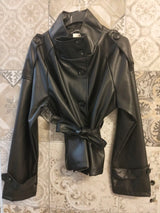 trench in pelle corto con collo alto - Dverso Fashion
